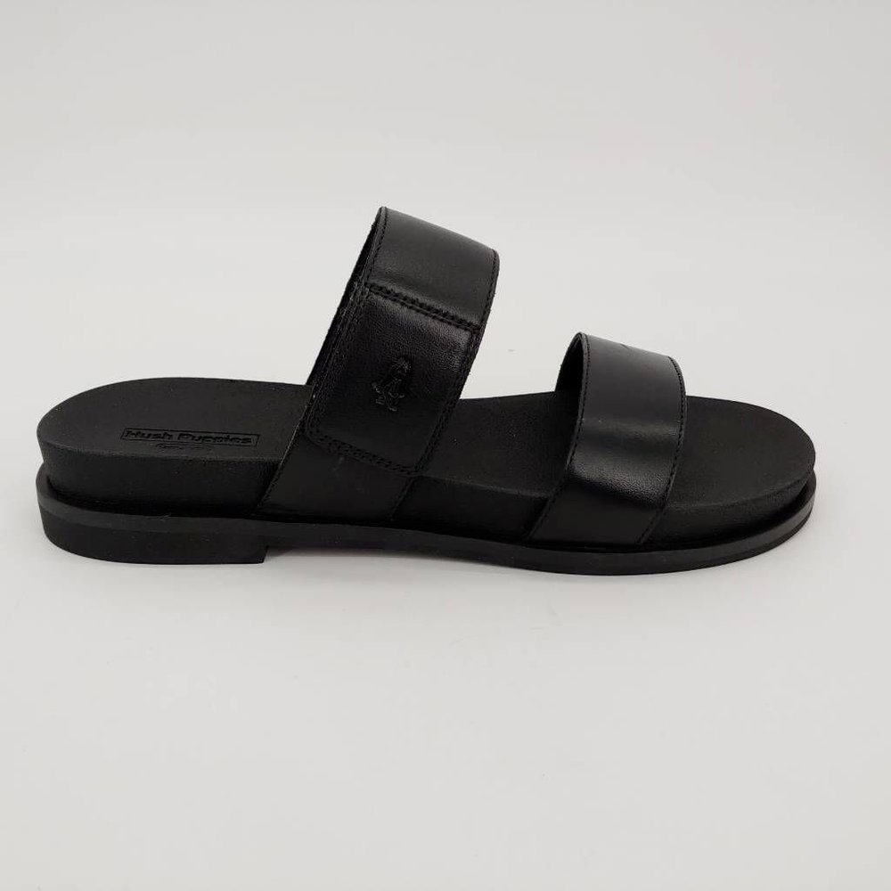Hush Puppies Womens Lilly 2 Band Slides Sandals Black Leather Slip On 8 M New